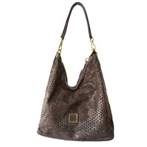 Campomaggi Leather Shoulder Bag in Grigio with Laser Cut